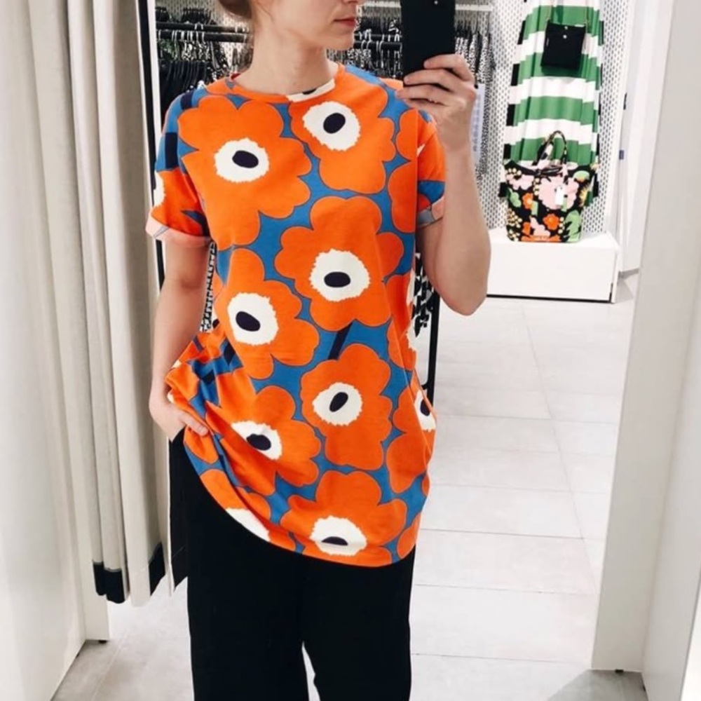 Marimekko Punkti Unikko Long Cotton Tunic T Shirt Size Large (L) - Picture 4 of 12